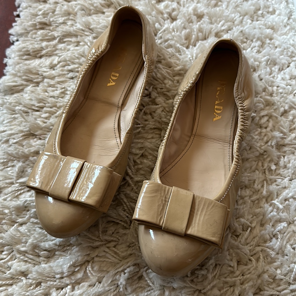 Prada Leather Bow Ballerina Flats